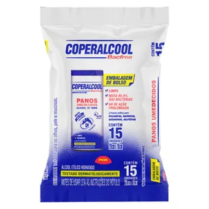 Pano Umedecido Álcool 70° Inpm Clássico Coperalcool Bacfree 20Cm X 18Cm 15 Unidades