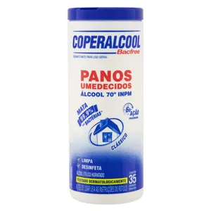 Pano Umedecido Álcool 70° Inpm Clássico Coperalcool Bacfree 20Cm X 18Cm 35 Unidades